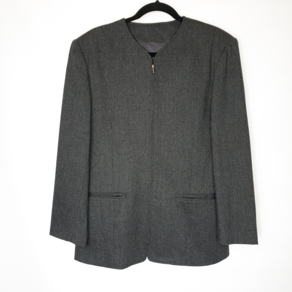 Sisley Grey Wool Zippered Classic Blazer Jacket - Picture 4 of 11